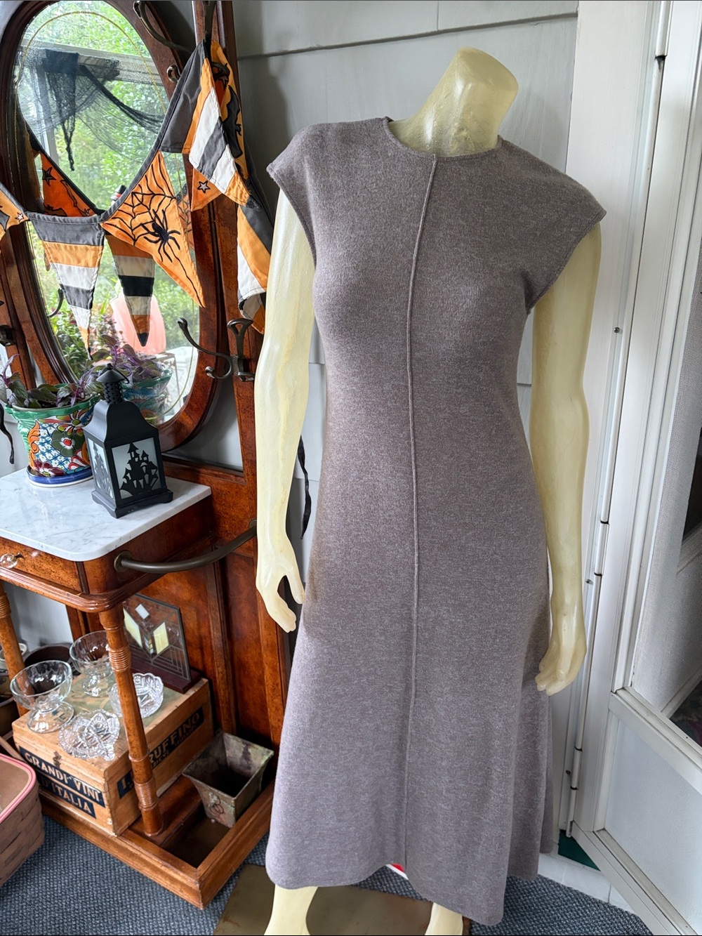 H&M Soft Midi Knit Dress in Taupe